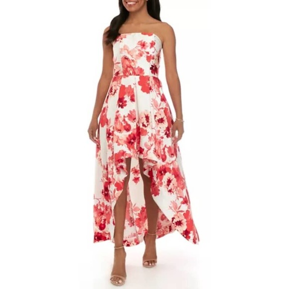 Speechless Women's Strapless High Low Printed Knit Dress - Picture 1 of 4